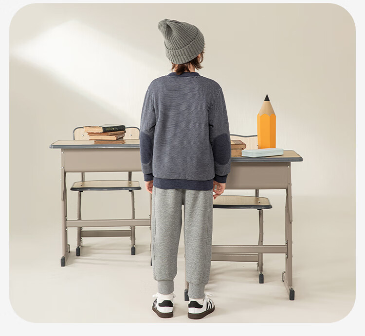 YING BO LUN Children's School Uniform Essential Autumn Winter Thickened Thermal Innerwear 81125 Dark Blue Stripes Size 110 11