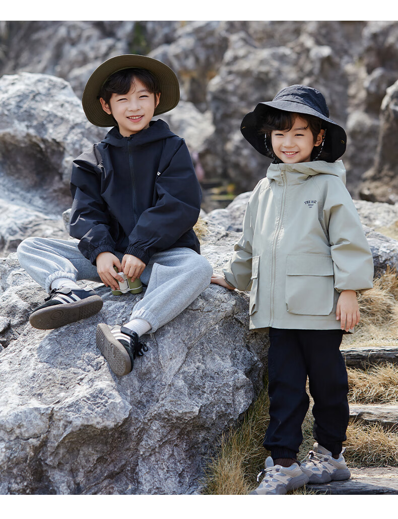Little Elephant Hamm Boys' Three-Proof Jacket Children's Spring and Autumn Outdoor Boys' Mid-to-Large Kids' Trendy Khaki Jacket 150 cm 17