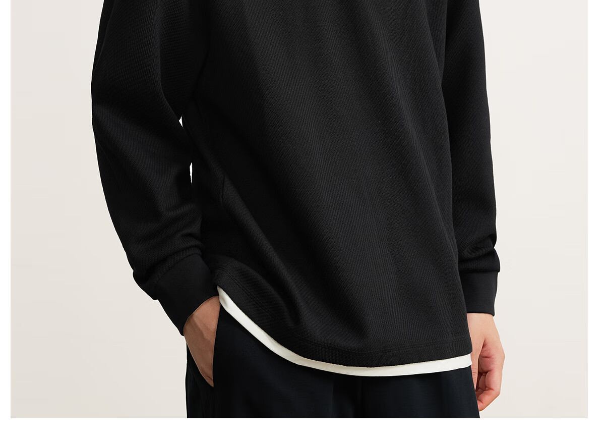 MARKLESS Men's 2025 Autumn New Loose Fit Khaki Green Layered Long Sleeve Sweatshirt, Size L, Model 5406 24