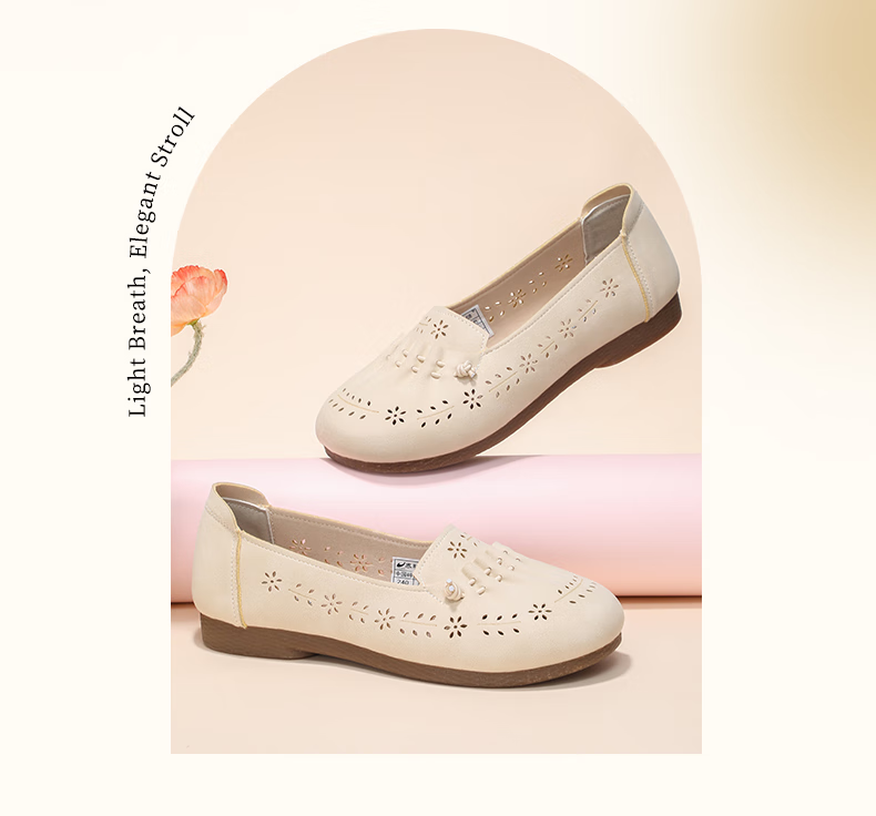 Taiheyuan Summer Women's Hollow Carved Anti-Slip Flat Shoes Comfortable Lightweight Middle-Aged and Elderly Mom Grandma Shoes 5