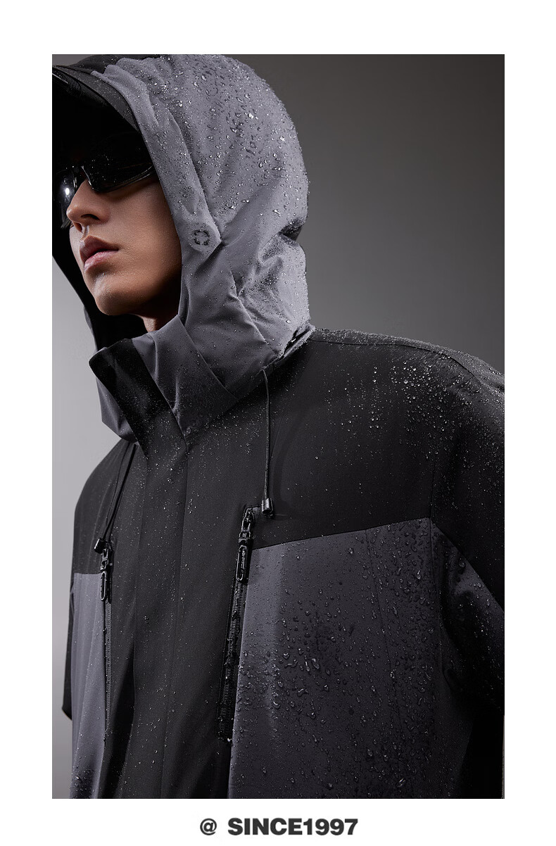 CABBEEN Men's Down Jacket with Three-Proof Fabric, Colorblock Design, Outdoor Detachable Hood Winter Coat 3