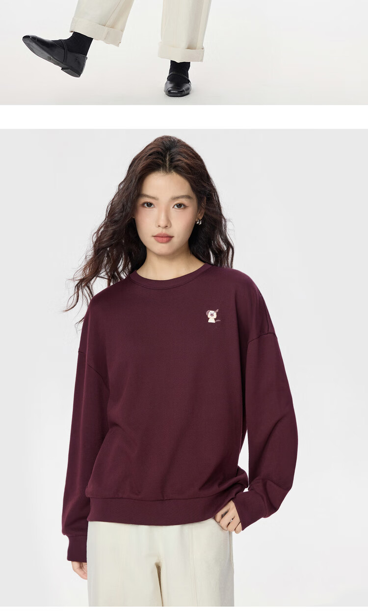 Giordano Women's Autumn Winter Embroidered Pullover Sweatshirt Loose Casual Crew Neck Top 05395781 11