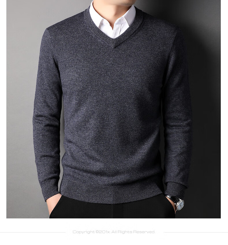 ROMON 100% Pure Wool Men's Thick Heavy 430G Warm V-Neck Casual Knit Sweater for Autumn and Winter 10