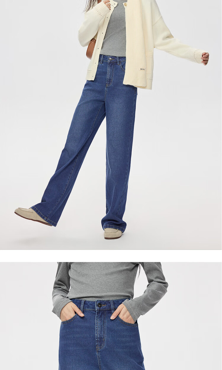 Giordano Vintage Straight-Leg Jeans for Women, Heavy Washed Cat Whisker Jeans, High-Waisted Denim Women's Pants 05415693 13