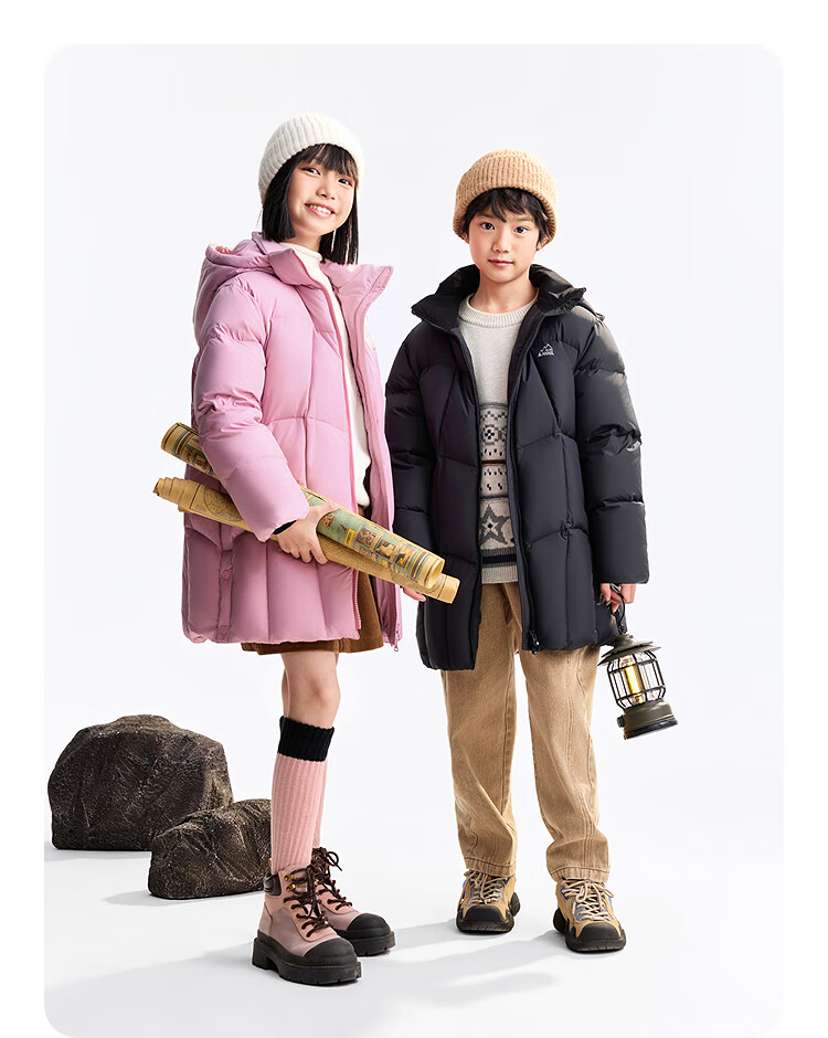 Annil Kids Long Down Jacket for Boys and Girls 2025 Winter New Style Big Kids Artistic Pink 170 4