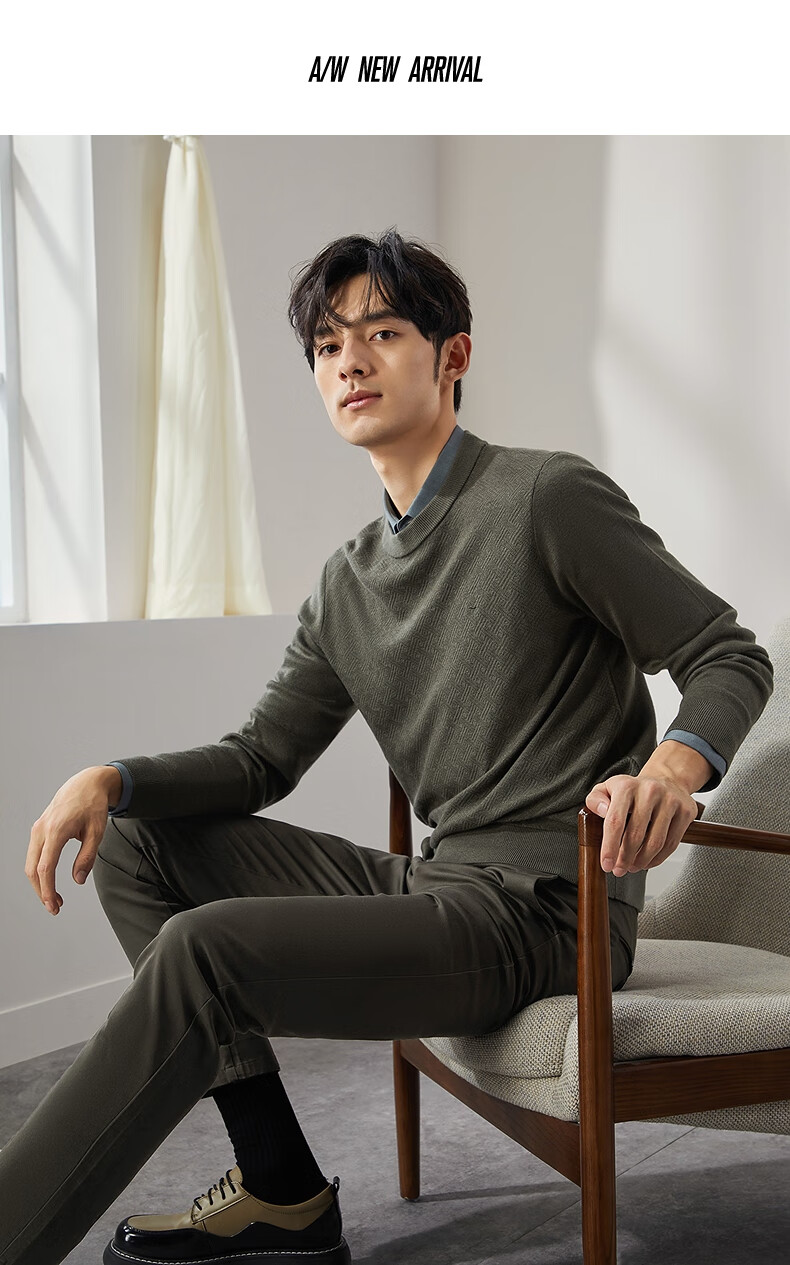 SEVEN Anti-Static Machine Washable Men's Sweater Spring Autumn Crew Neck Casual Warm Multi-Color Knitwear 27