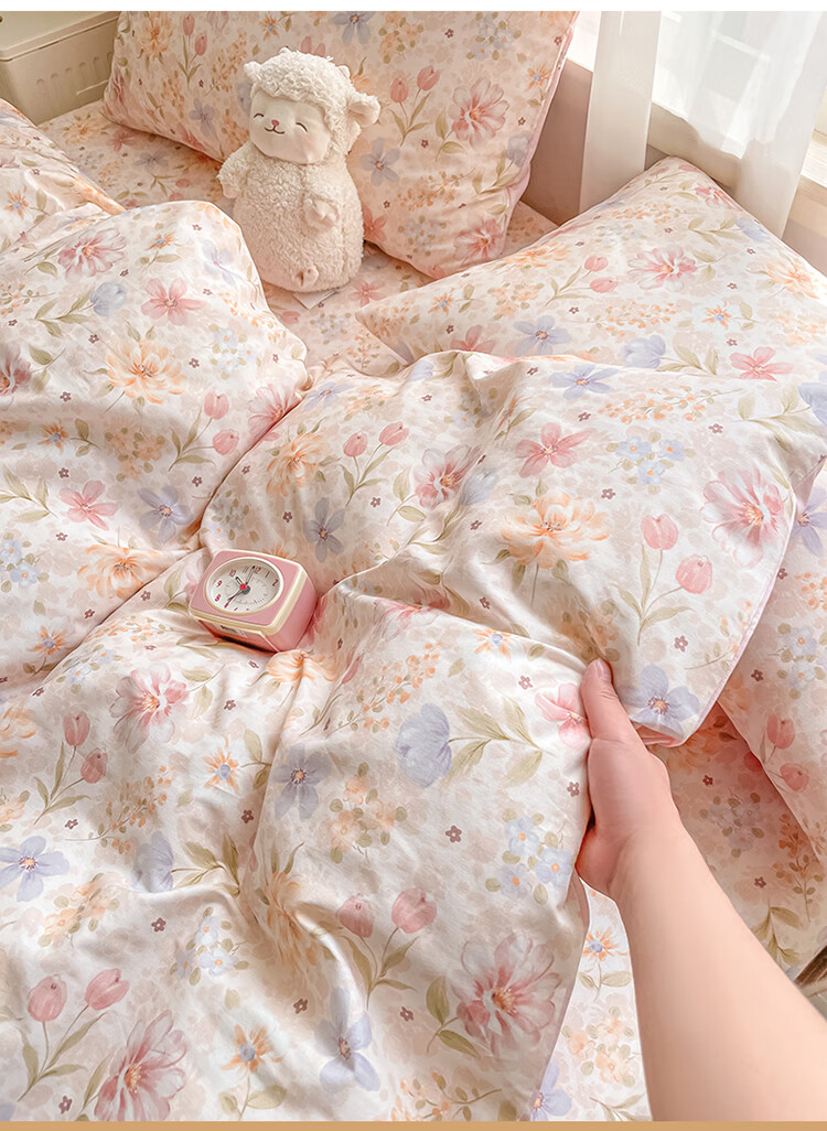 Hodo 100% Pure Cotton Four-Piece Bedding Set Spring And Autumn Bed Sheet Duvet Cover 200x230cm, Floral Pattern for 1.5/1.8 Meter Bed 10
