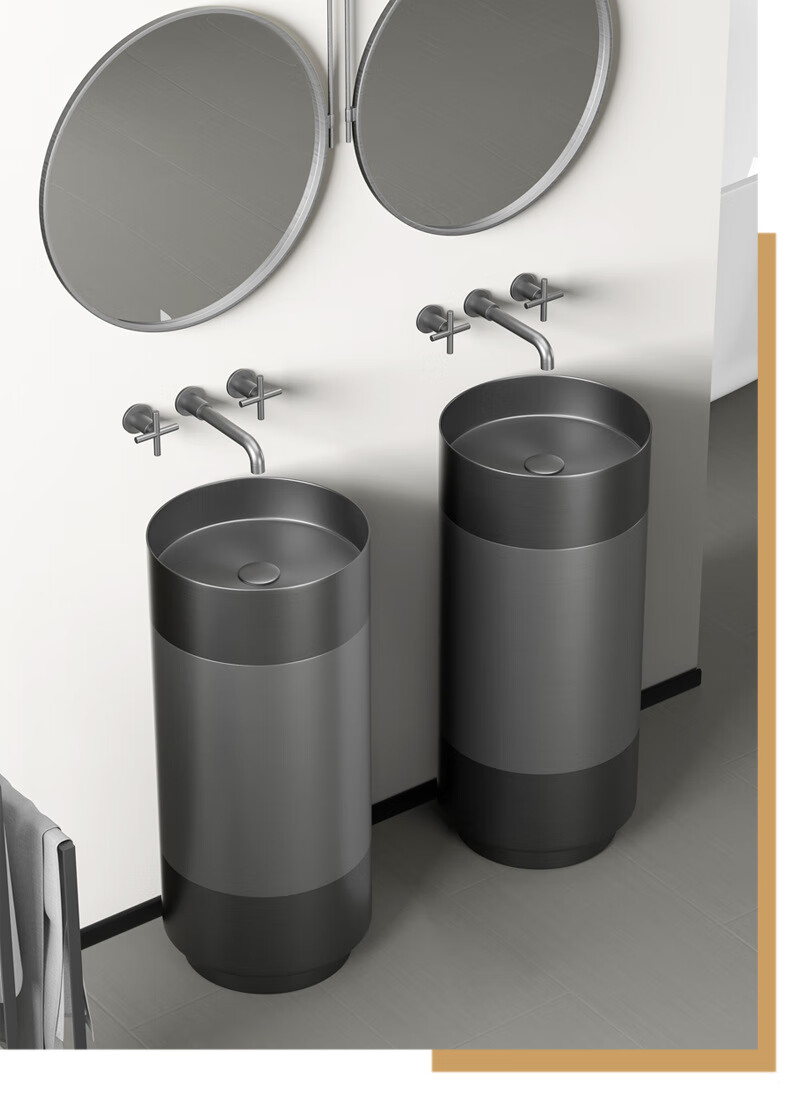 网红设计师款不锈钢立柱盆创意三色落地式洗手盆高端酒店洗脸盆 8278