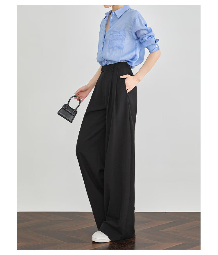 FAESSLIN [A4 Waist-Killing] Dark Gray High-Waisted Dress Pants for Women, 2026 Summer Thin Style, Elegant Draping Casual Wide-Leg Trousers for Wome 11
