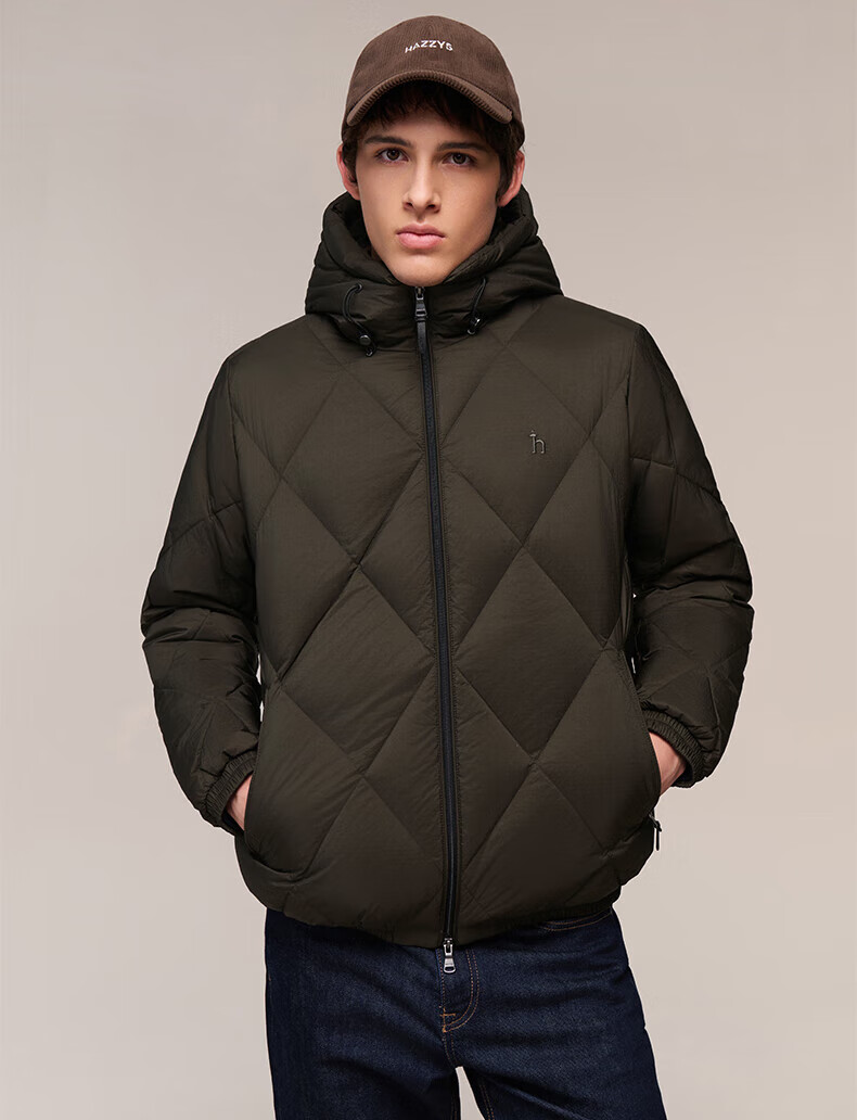 HAZZYS Men's Winter Goose Down Hooded Quilted Short Thick Jacket ASFZU0CDX07 5