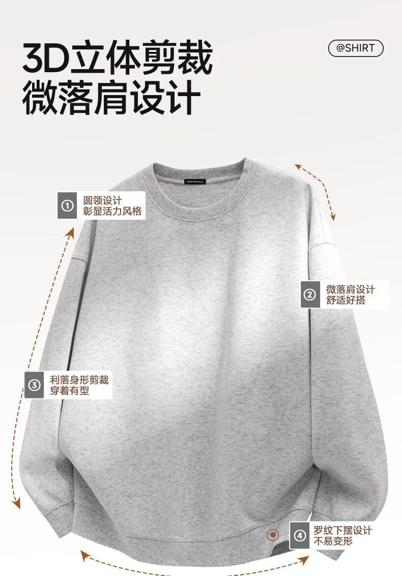 Mark Fairwhale Fleece Lined Crew Neck Sweatshirt Men Autumn Winter 2025 New Loose Warm Long Sleeve Casual Top Black XL 3