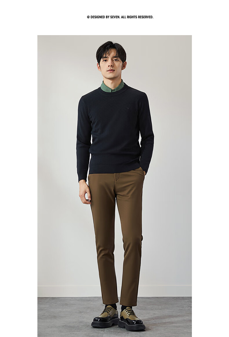 SEVEN Anti-Static Machine Washable Men's Sweater Spring Autumn Crew Neck Casual Warm Multi-Color Knitwear 24