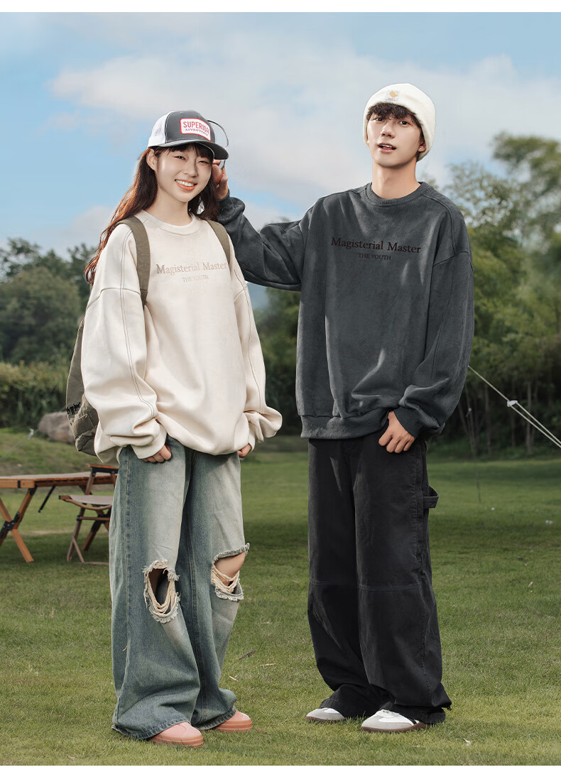 WOOD SOON Men's Vintage American Style Loose Fit Pullover Sweatshirt Autumn Winter Heavyweight Casual Top 6
