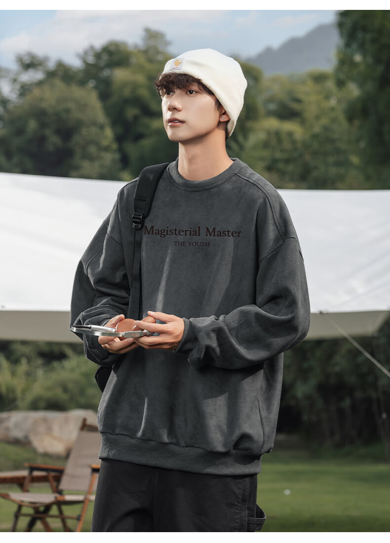 WOOD SOON Men's Vintage American Style Loose Fit Pullover Sweatshirt Autumn Winter Heavyweight Casual Top 17