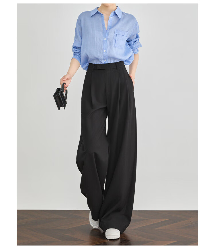FAESSLIN [A4 Waist-Killing] Dark Gray High-Waisted Dress Pants for Women, 2026 Summer Thin Style, Elegant Draping Casual Wide-Leg Trousers for Wome 12