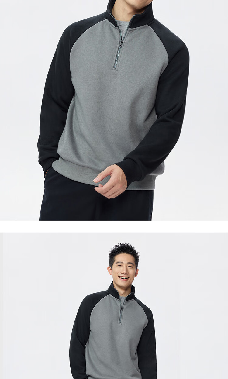 Giordano Fleece-Lined Sweatshirt for Men, New American-Style Color Block Raglan Sleeve Stand Collar Half-Zip Pullover Top 01025797 10