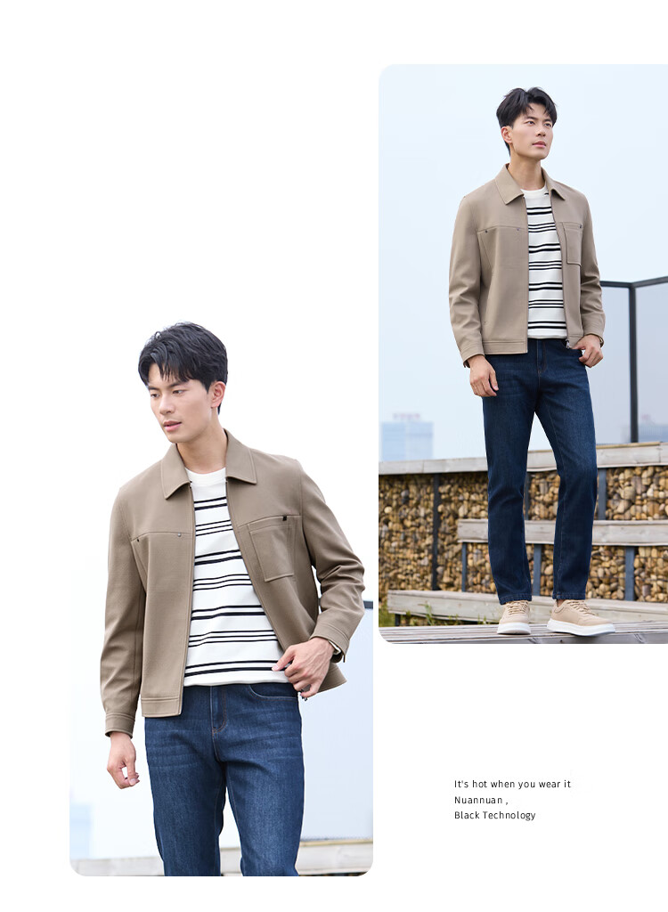 Laxdn Men's Jacket for Autumn And Winter, Warm [Twill Woven Fabric], Easy-Care Simple Casual Outerwear for Men, Light Khaki, M 4