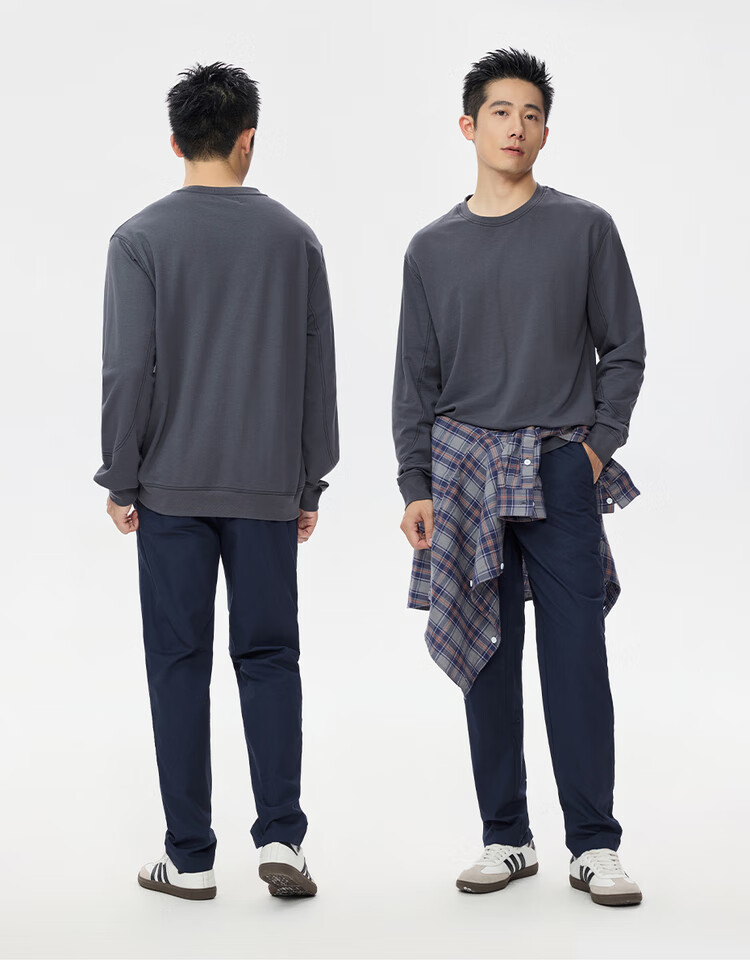 Giordano Men's Autumn Winter Cotton Stitch Long Sleeve Pullover Loose Fit Crew Neck Sweatshirt 13025762 15