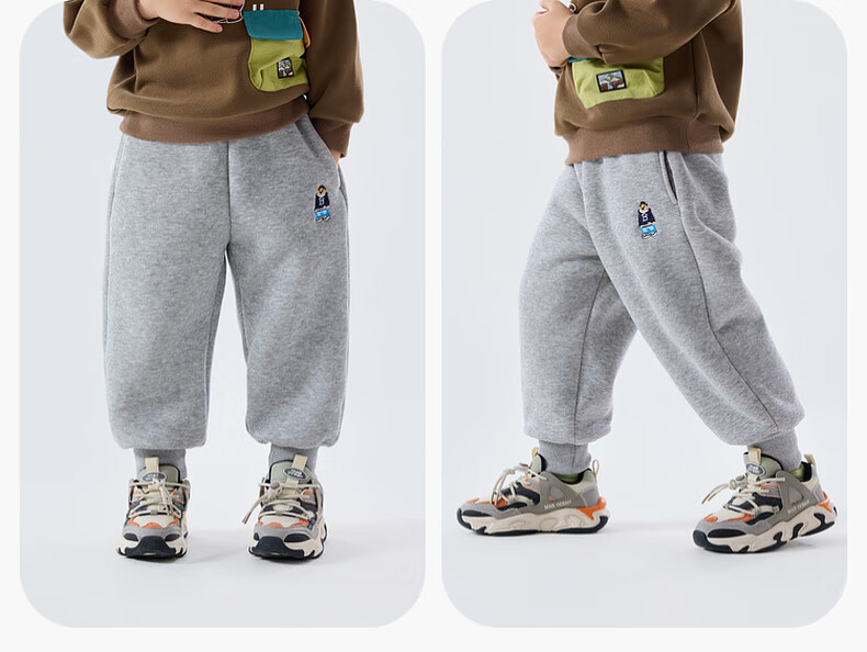Dudu Boys Winter Thickened Pants Children's Fleece Casual Pants Girls Sports Pants Baby Warm Long Pants Gray 80 14