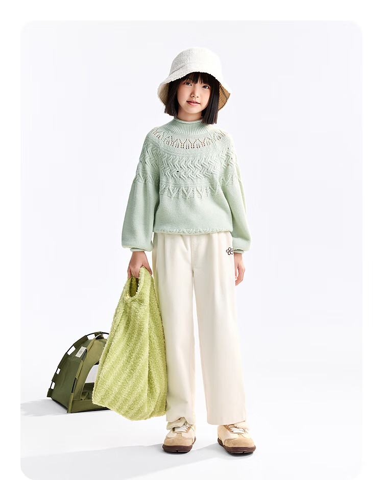 Annil Kids Girls' Crew Neck Long Sleeve Knit Sweater 2025 Winter New Pullover Ice Green 160 8