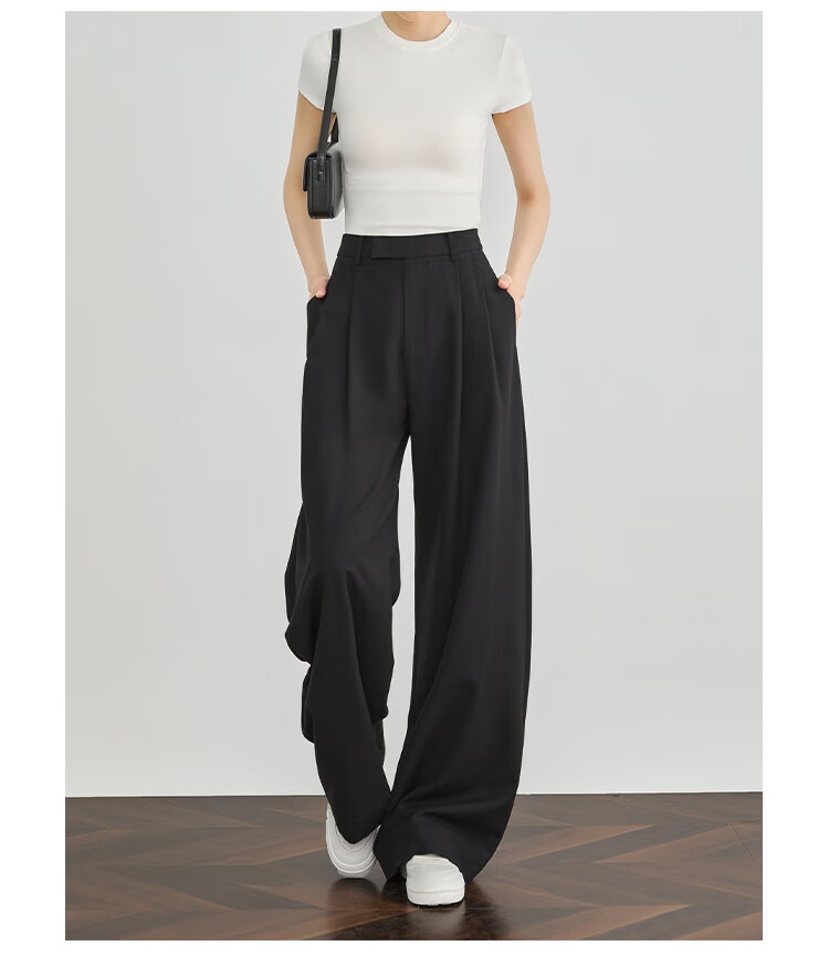 FAESSLIN [A4 Waist-Killing] Dark Gray High-Waisted Dress Pants for Women, 2026 Summer Thin Style, Elegant Draping Casual Wide-Leg Trousers for Wome 20