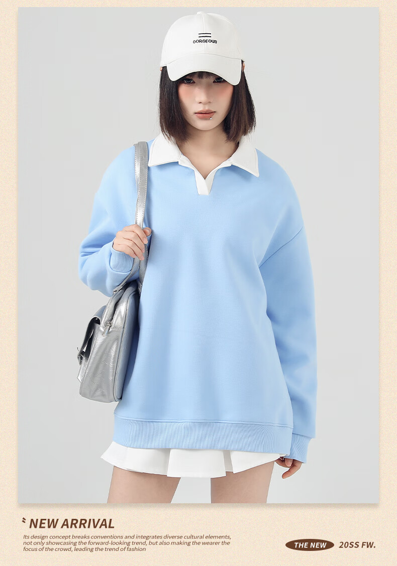 Jeanswest Women's Heather Gray Polo Collar Sweatshirt 2026 New College Style Lazy Chic Top Colorblock Jacket 10
