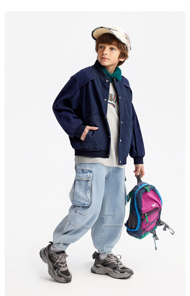 MQD Boys' Baseball Jacket 2025 Autumn New Children's Patchwork Loose Street Dance Coat 8