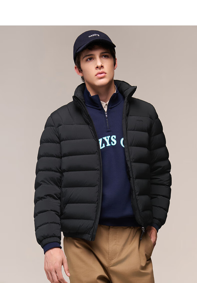 HAZZYS Men's Winter Goose Down Jacket Simple Casual Stand Collar Coat ASFZU0CDX09 12