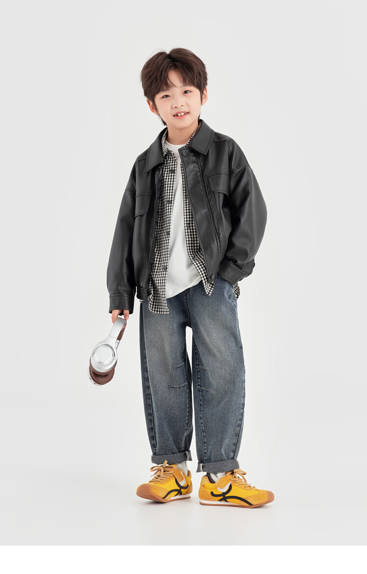 Duoduo Boys Casual Jacket Spring Autumn Fashion Stylish Trendy PU Leather Loose Fit Lapel Functional Windbreaker 5