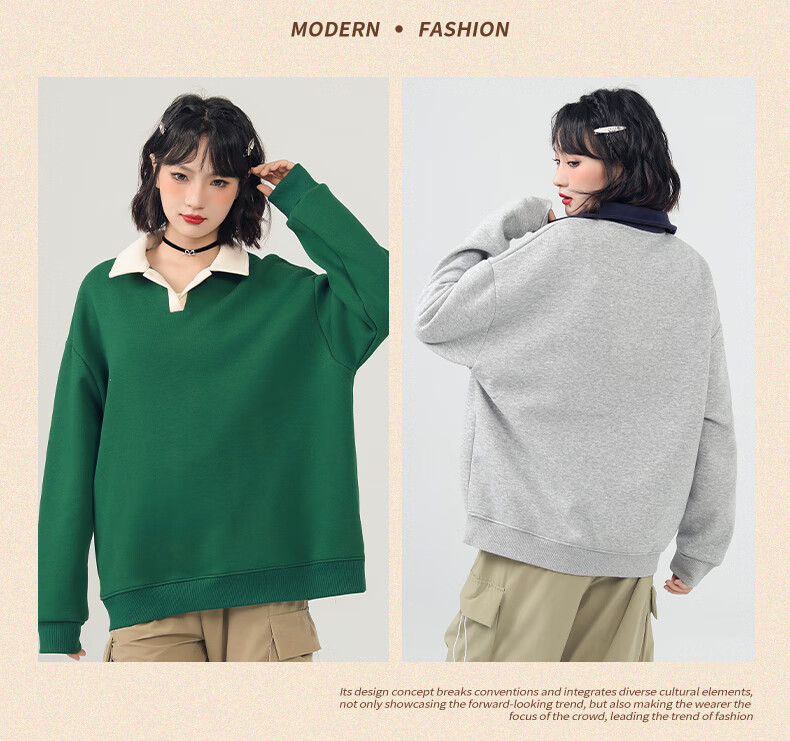 Jeanswest Women's Heather Gray Polo Collar Sweatshirt 2026 New College Style Lazy Chic Top Colorblock Jacket 8