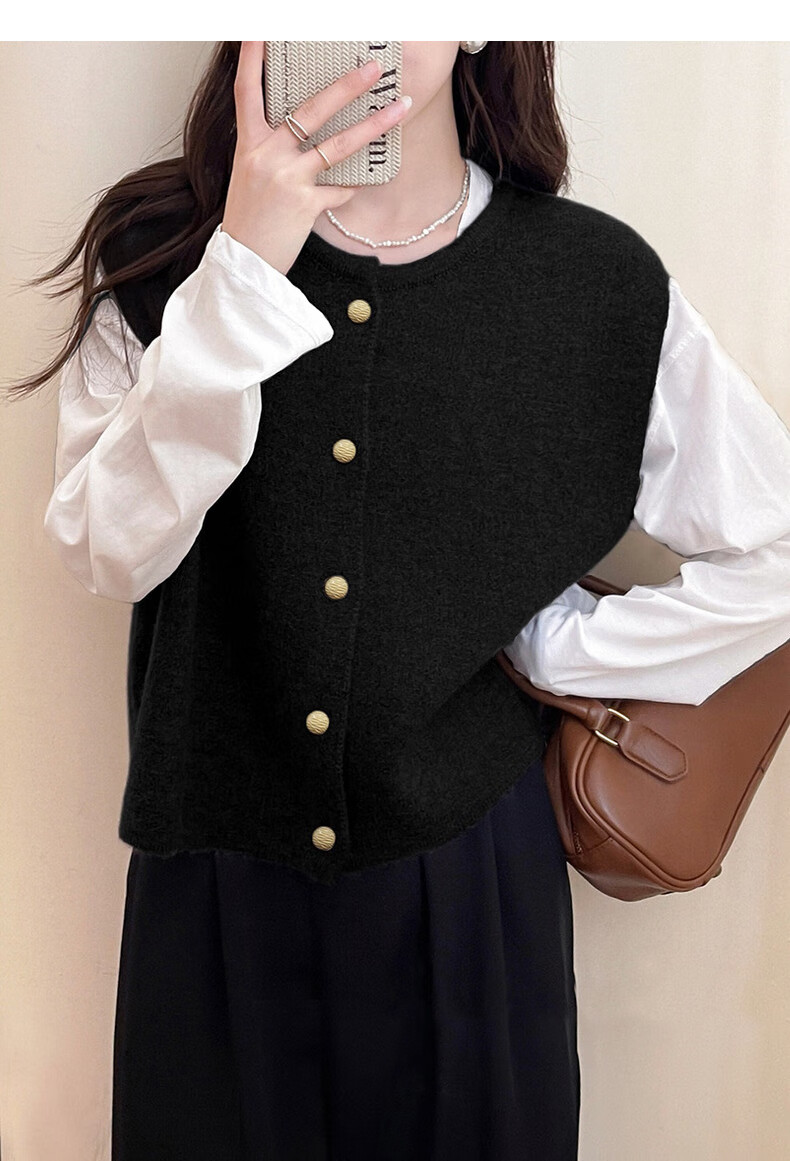 TonLion 2025 Autumn Winter Simple Retro Round Neck Cardigan Vest for Women 4
