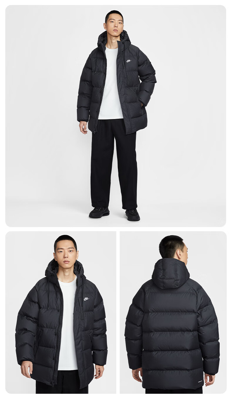 NIKE Men's Winter Long Hooded Down Jacket Sports Cold-Resistant Coat IB2974-010 Black M 2