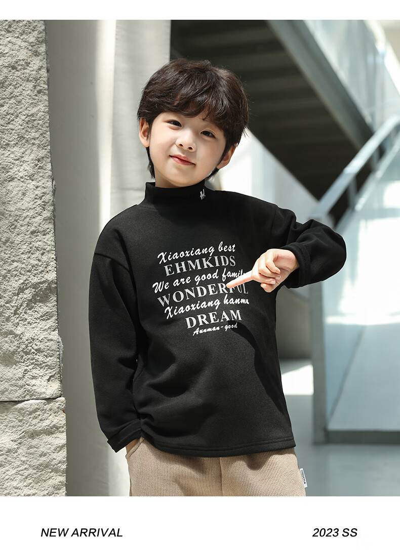 Little Elephant Ham Boys' Winter Base Layer Shirt Half Turtleneck Children's Thermal Underwear New Winter Kids' Clothing Black 120 cm 4