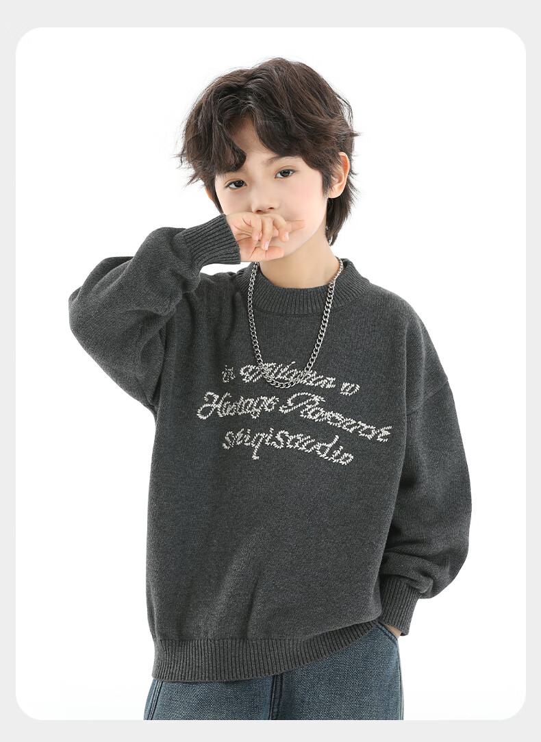 Little Elephant Ham Boys' Knitted Crew Neck Sweater Base Shirt Yellow [100% Cotton Skin-Friendly Non-Itchy] 120 cm 24