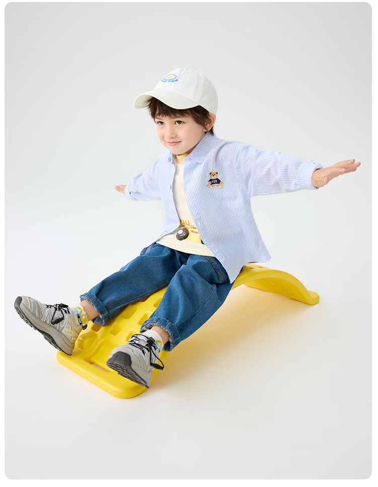 Yishuang'er Children's Shirt Spring and Autumn Boys' Polo Collar 100% Cotton Long Sleeve Baby Shirt Blue Stripes Size 120 11