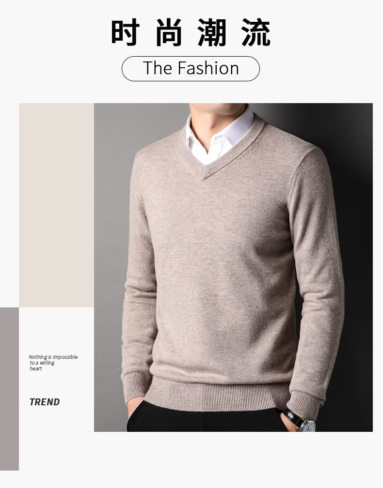 ROMON 100% Pure Wool Men's Thick Heavy 430G Warm V-Neck Casual Knit Sweater for Autumn and Winter 2