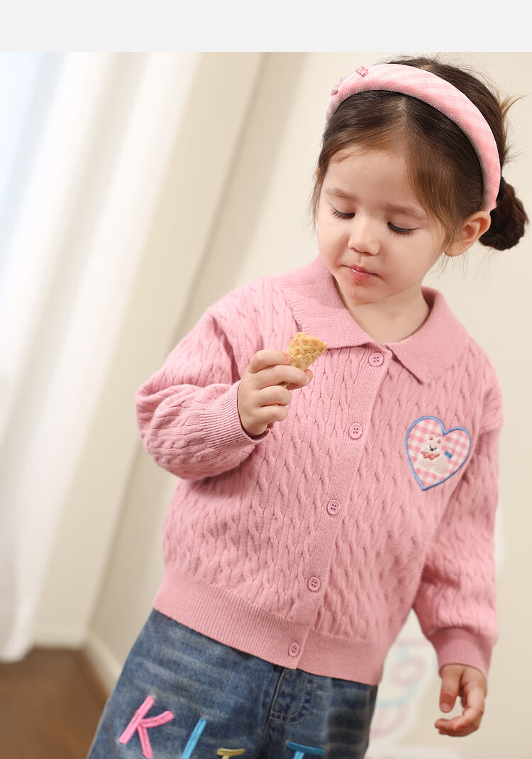 LUSON Little O Dad Baby Girls' Sweater Cardigan 2025 Autumn New Baby Knitted Warm Stylish Jacket 12