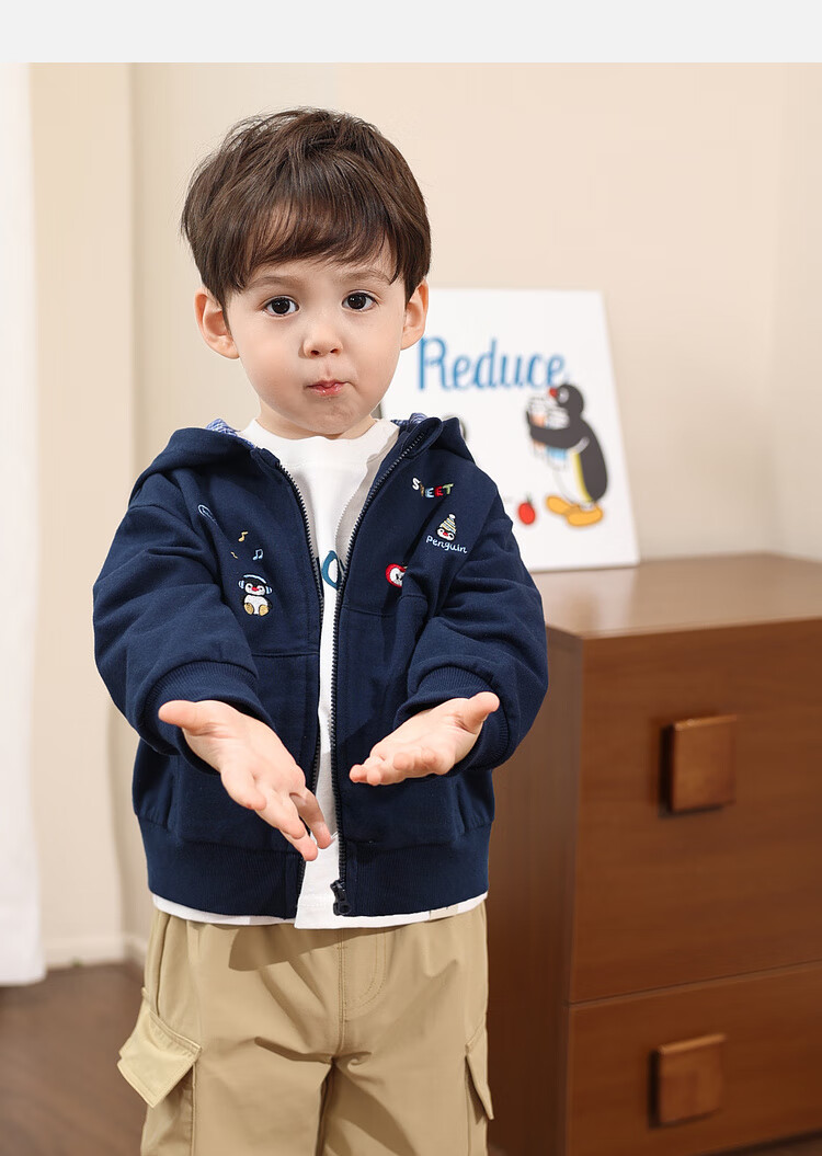 LUSON Little O Dad Boys' Baby Jacket Spring Hooded Red 2025 New Boys' Sweatshirt Baby Cardigan Spring Autumn Wear 20
