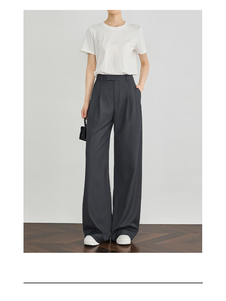 FAESSLIN [A4 Waist-Killing] Dark Gray High-Waisted Dress Pants for Women, 2026 Summer Thin Style, Elegant Draping Casual Wide-Leg Trousers for Wome 30
