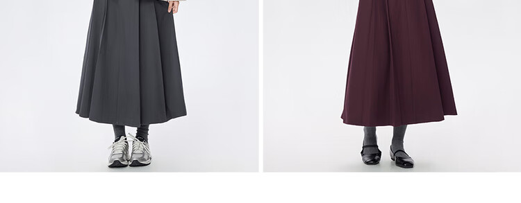 Giordano Grey Pleated Skirt Women's Autumn Winter Draped Brushed A-Line Midi Skirt 05465681 7
