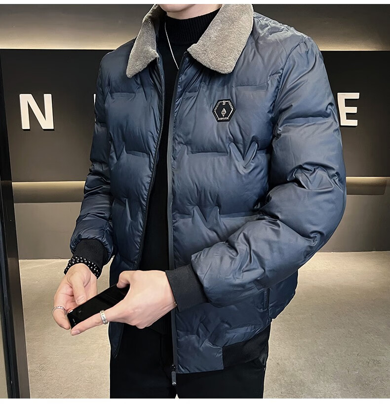 南极人 棉衣服男夹克外套男装秋冬季翻毛领简约百搭冬天加厚保暖男士