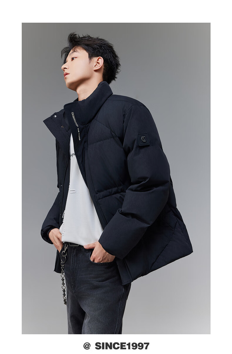 CABBEEN Moon Surface Graffiti Print Single Fabric Down Jacket with Detachable Hood Milk Silk Windproof Sleeves Winter Down Coat 3