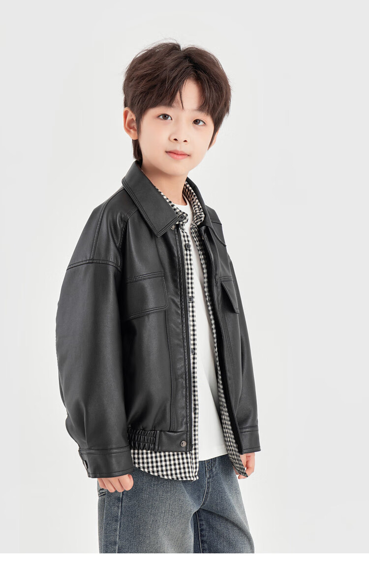 Duoduo Boys Casual Jacket Spring Autumn Fashion Stylish Trendy PU Leather Loose Fit Lapel Functional Windbreaker 3