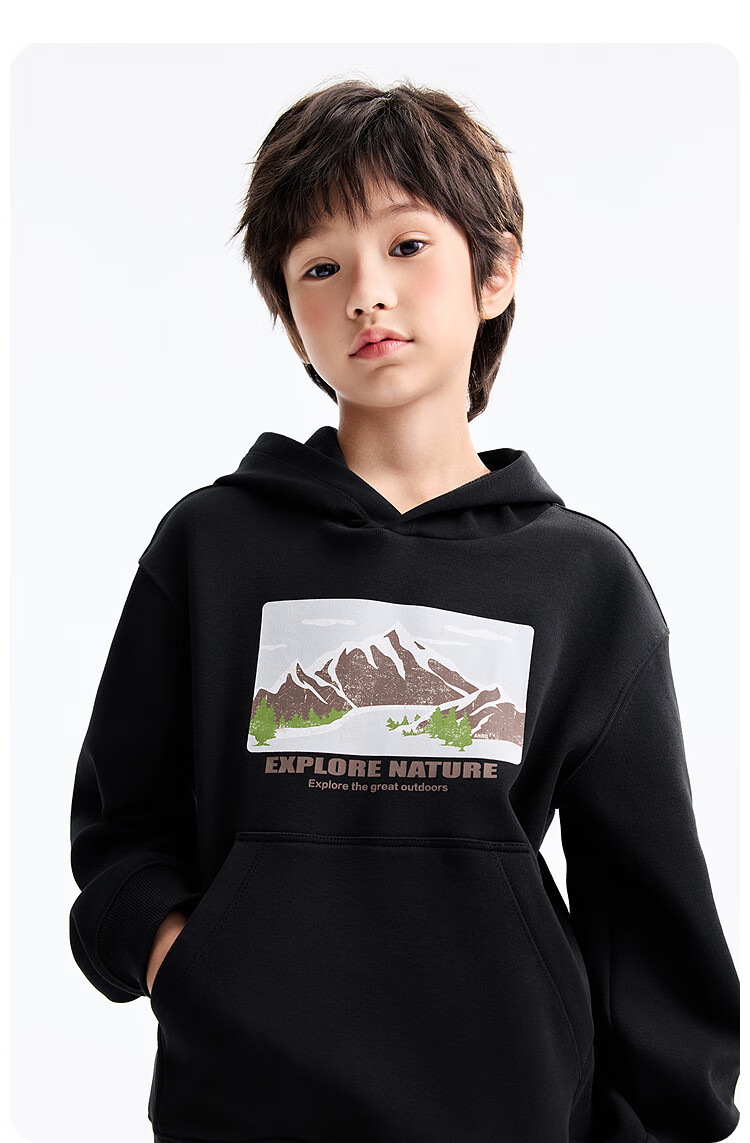 Annil Kids Boys Hooded Long Sleeve Fleece Sweatshirt 2025 Winter New Black 120 2
