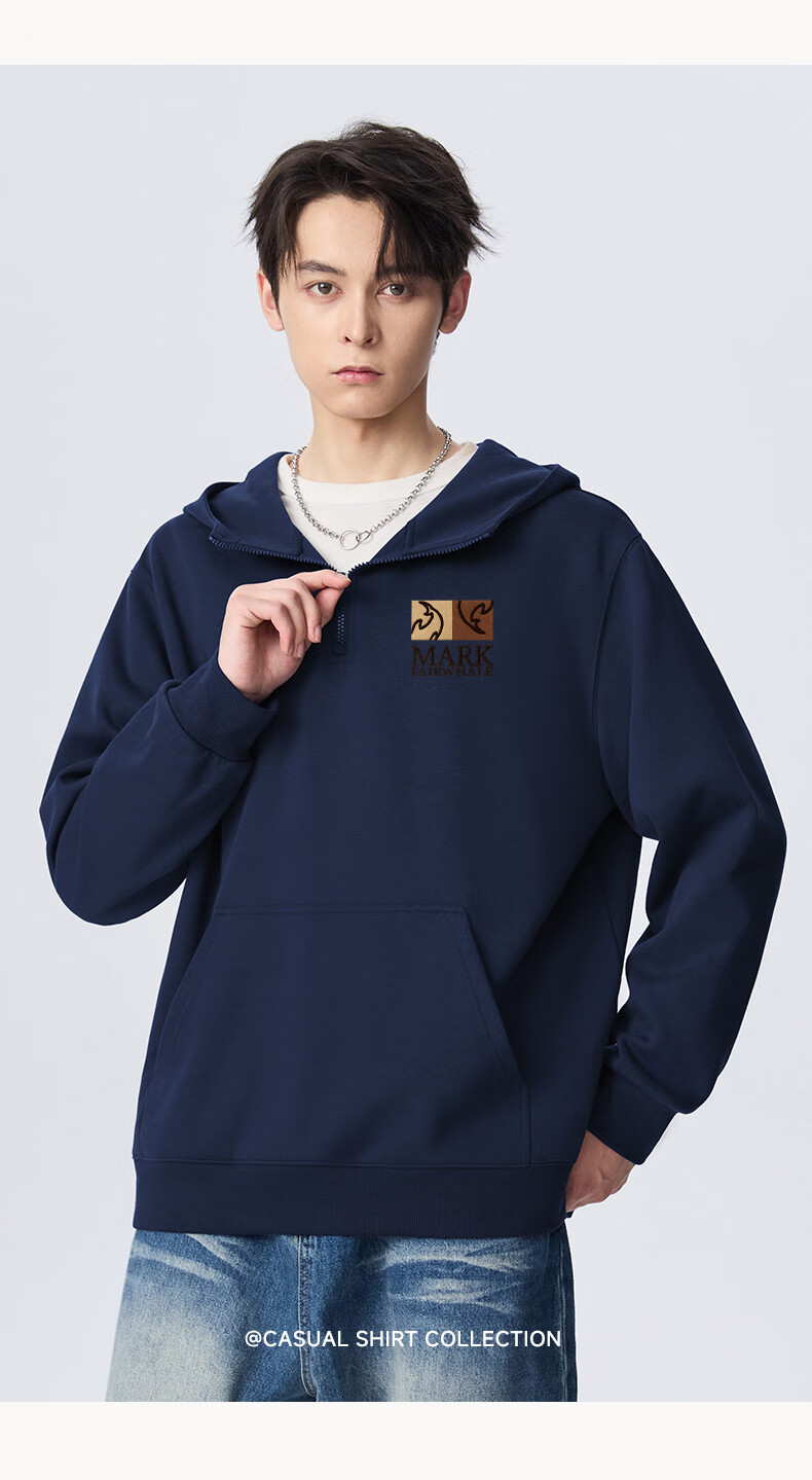 Mark Fairwhale Men's Hoodie Autumn Winter 2025 New Half-Zip American Style Loose Casual Pullover Wine Red XL 9