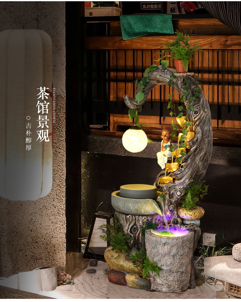 田园流水喷泉水景落地客厅室内花园餐厅创意家居装饰品室内摆件 7903