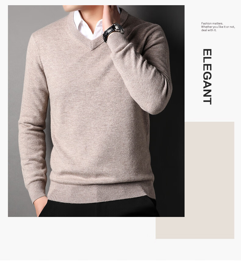 ROMON 100% Pure Wool Men's Thick Heavy 430G Warm V-Neck Casual Knit Sweater for Autumn and Winter 3