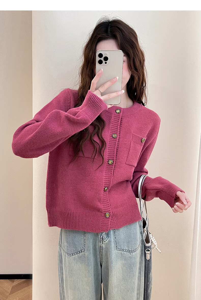TonLion 2025 Autumn Winter New Small Fragrance Style Cardigan Sweater Women Round Neck Gentle Temperament Knitwear 8