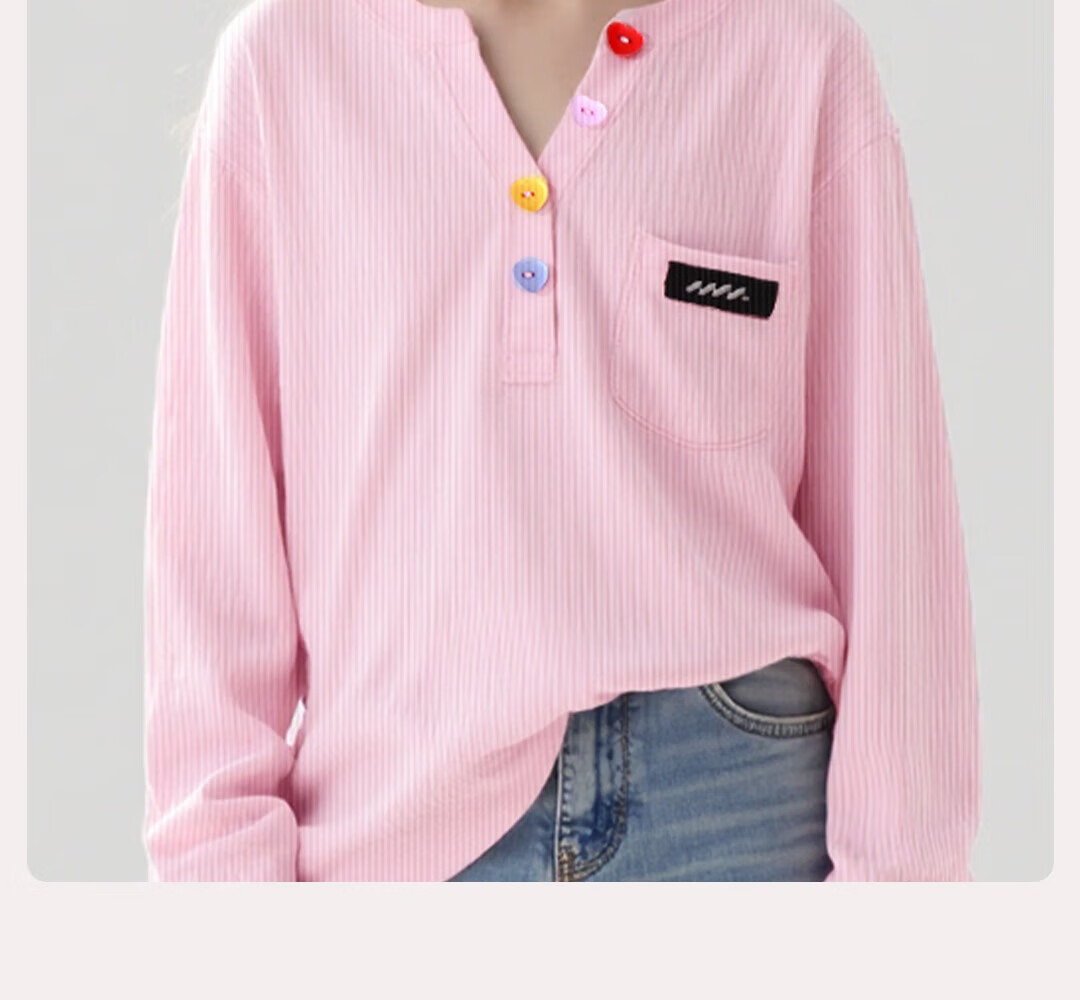 FOREVER21 Girls' Long Sleeve Colorblock T-Shirt 2025 New Autumn Kids' Top Children's Fall Shirt 7
