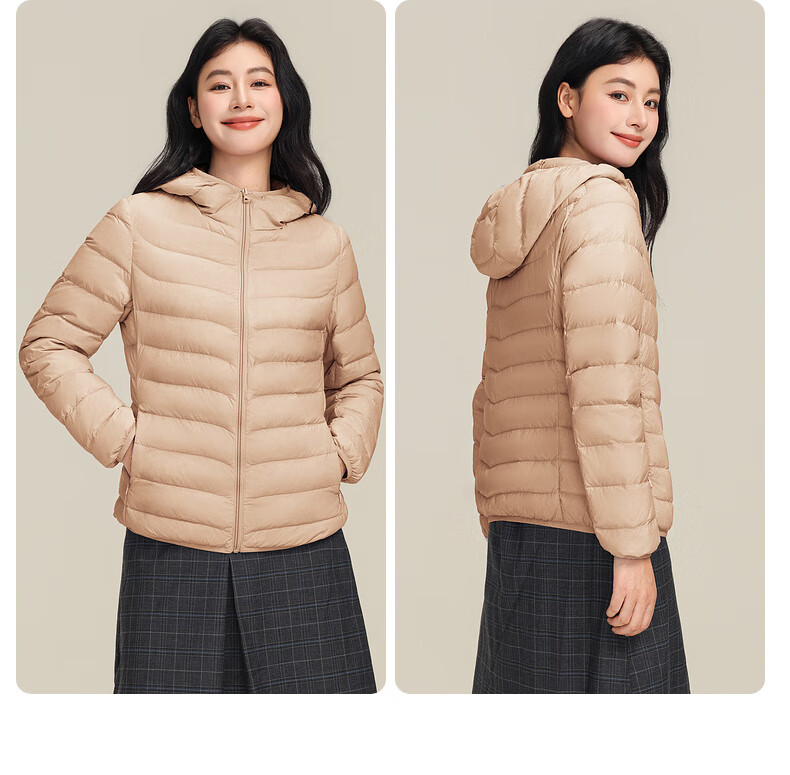 YAYA Lightweight Women's Down Jacket Warm Fashion Slim Short Duck Down Autumn Winter Hooded Lightweight Coat 22
